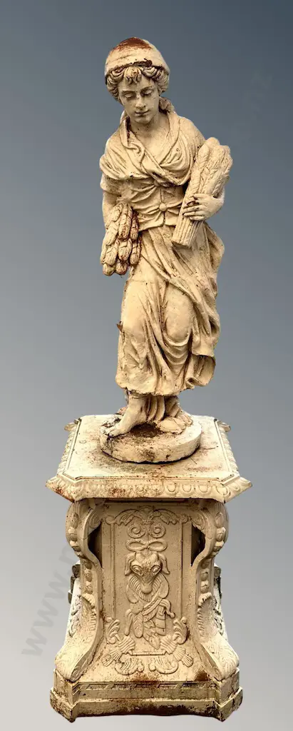 Large Cast Iron Autumn Figure on Plinth with Animal and Floral Motifs H165x52cm Image 1++