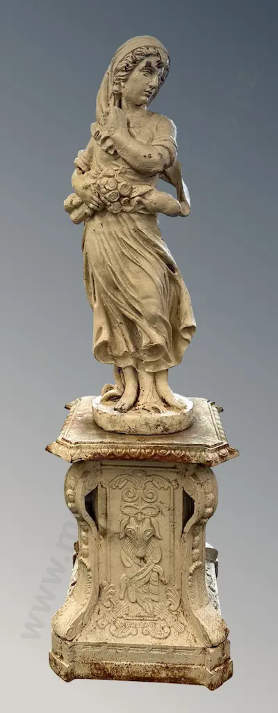 Large Cast Iron Spring Figure on Plinth with Animal and Floral Motifs H165cm Image 1++