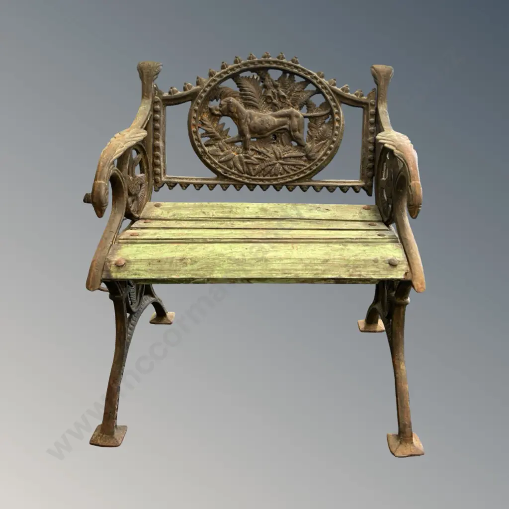 Cast Iron Seat with Wooden Slats, Dog, Fauna and Bird Motifs L67xH76cm Image 1++