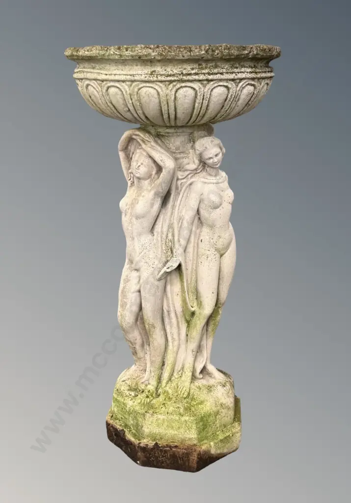 Stone 'The Three Graces' Birdbath H88xD45cm Image 1++