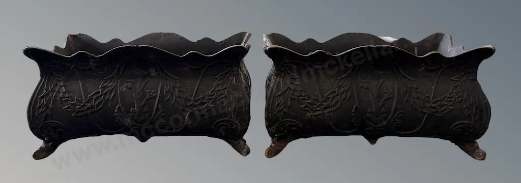 Pair of Black Cast Iron Footed Planters with Leaf Motifs H33xL60xW30cm Image 1++