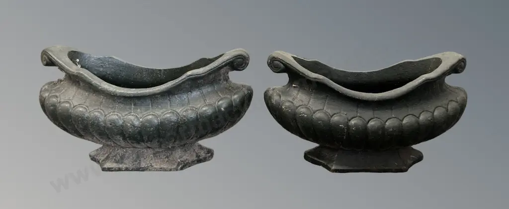 Pair of Green Cast Iron Troughs H17x31xD12cm Image 1++
