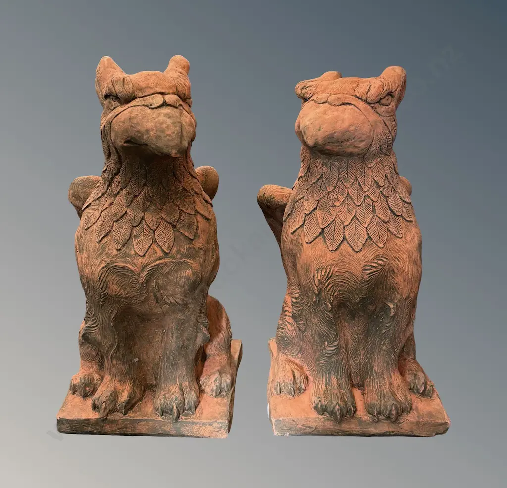 Pair of Terracotta Griffins H49cm Image 1++