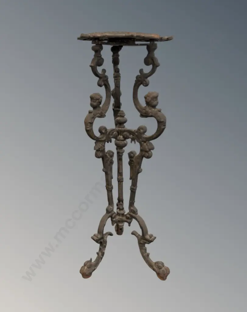 Cast Iron Plant Stand with Hexagonal Top on Ornate Three Point Base H81xD32cm Image 1++