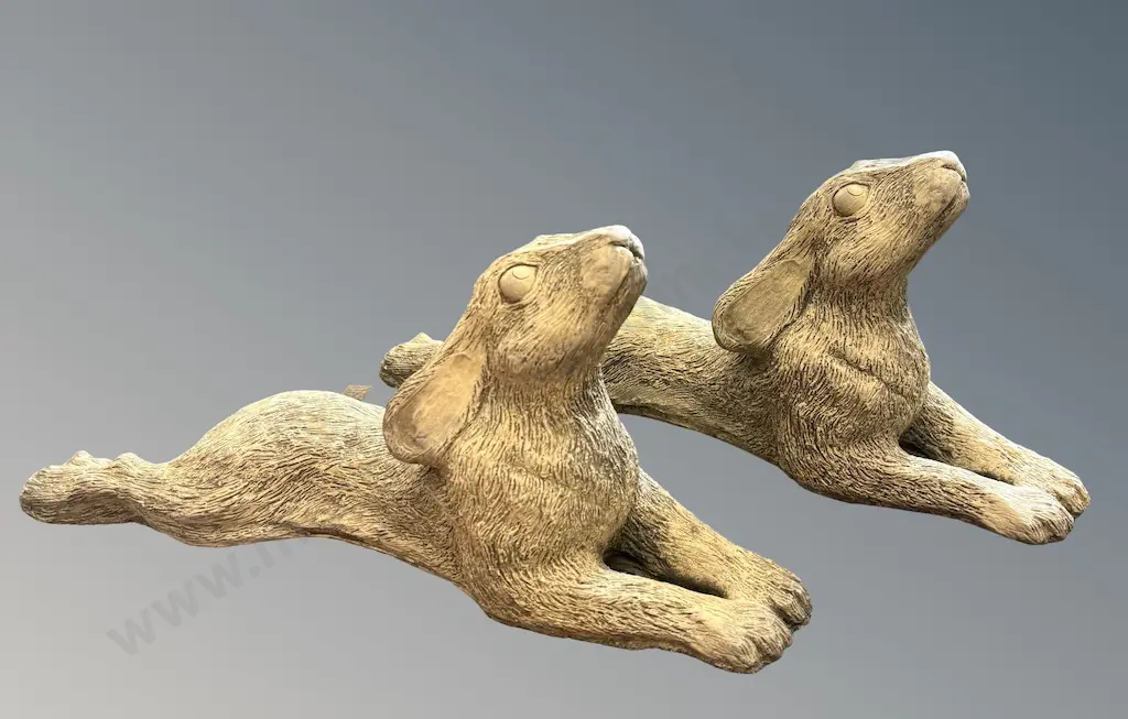 Pair of Stone Hares L52xH22cm Image 1++