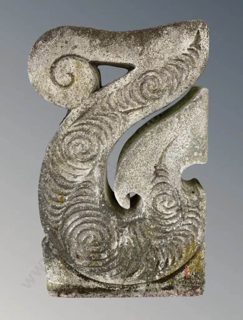 Carved Stone Maori Hook Garden Sculpture H68cm Image 1++
