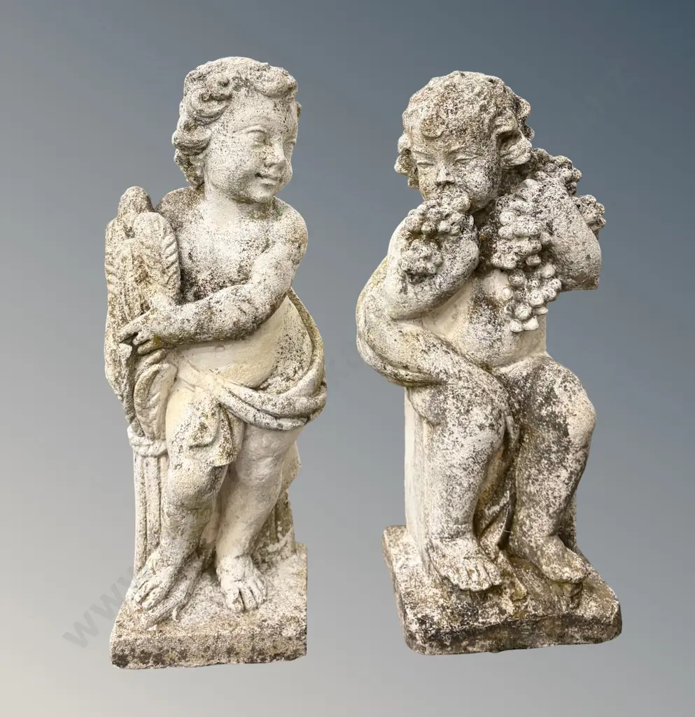 Two Concrete Garden Cherub Figurines - Summer and Spring, H70cm Image 1++