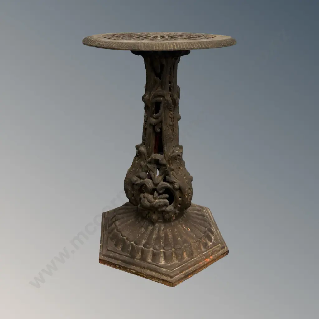 Small Cast Iron Plant Stand on Ornate Pedestal with Hexagonal Base H53xD35cm Image 1++