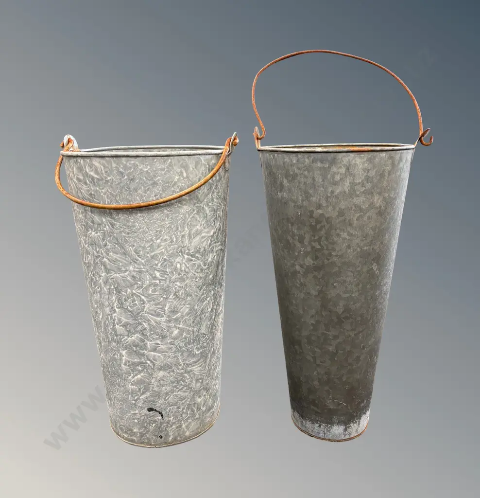 Two French Tin Flower Buckets H41xD21-22cm Image 1++