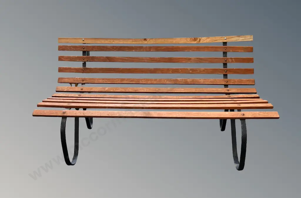 Wooden Slat and Metal Garden Bench, L150cm Image 1++