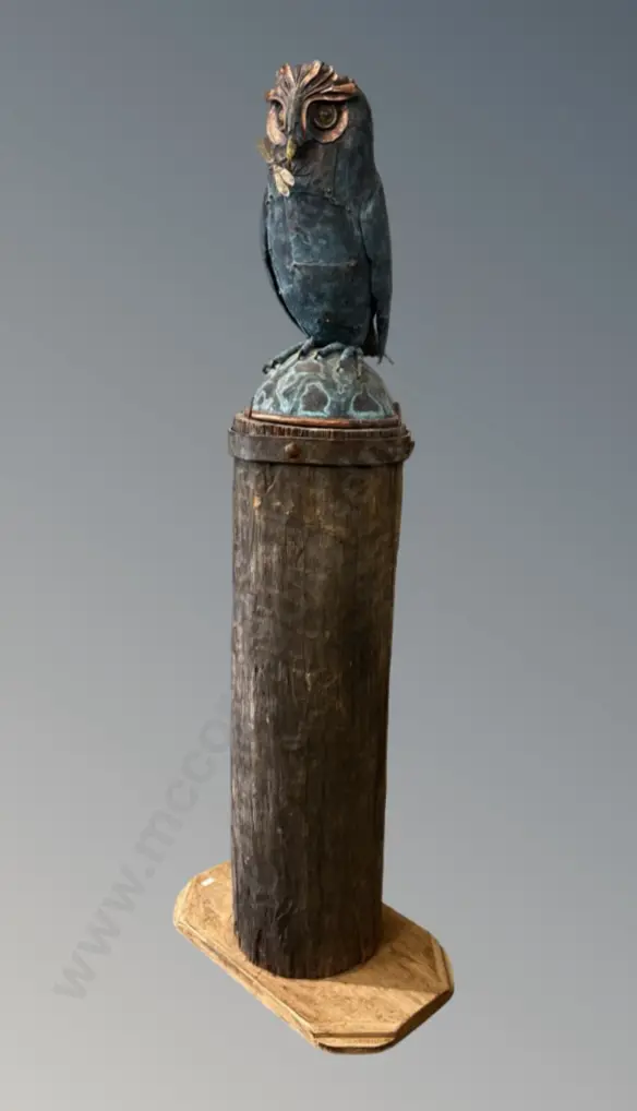 Copper Owl Sculpture on Lamp Post Base H119cm Image 1++