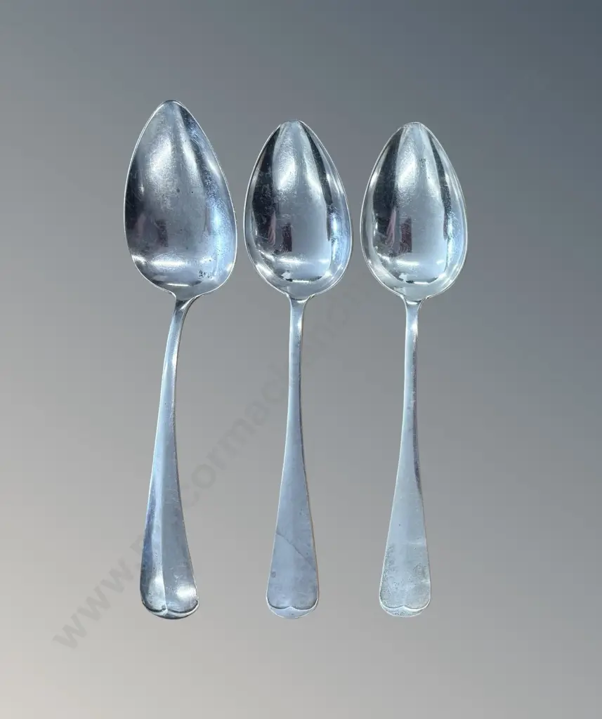 Three Sterling Silver Serving Spoons, TW309gms Image 1++