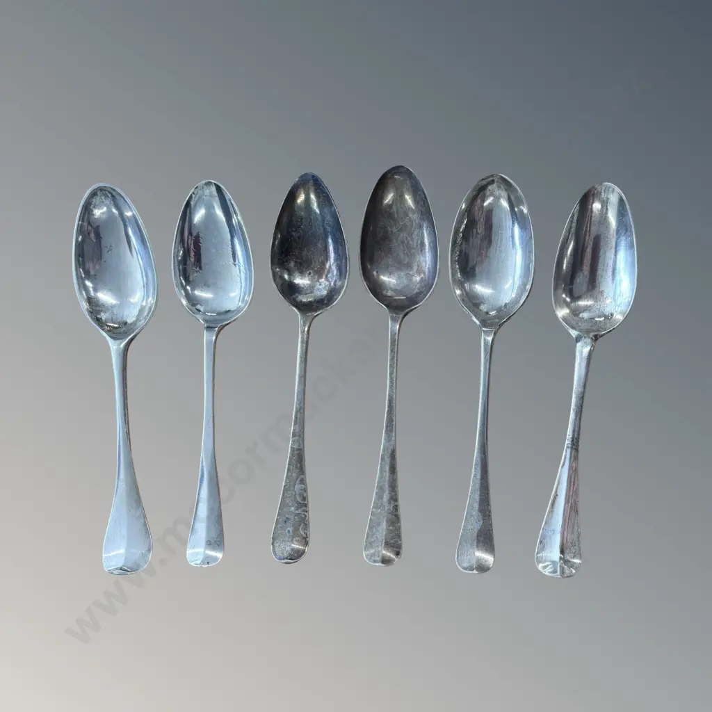 Six Sterling Silver Dessert Spoons, TW313gms Image 1++