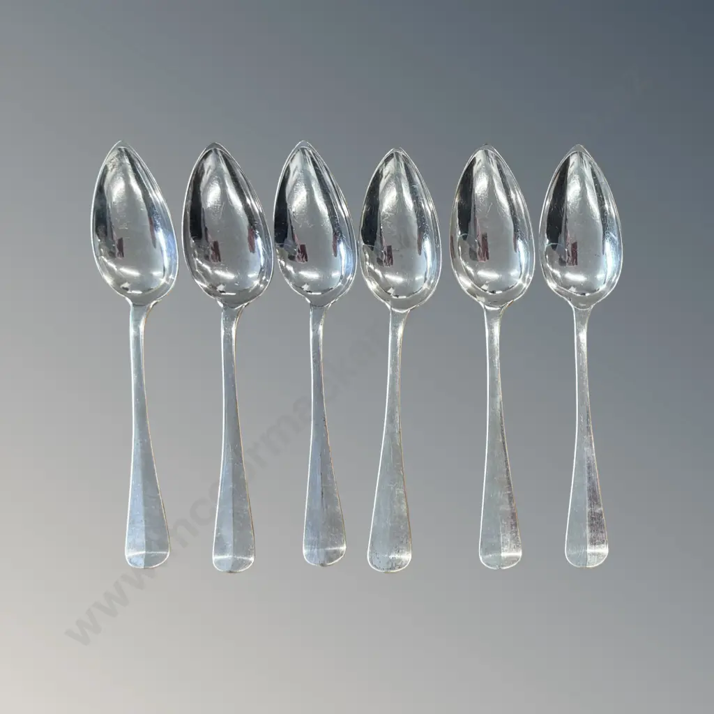 Six Sterling Silver Dessert Spoons, TW307gms Image 1++
