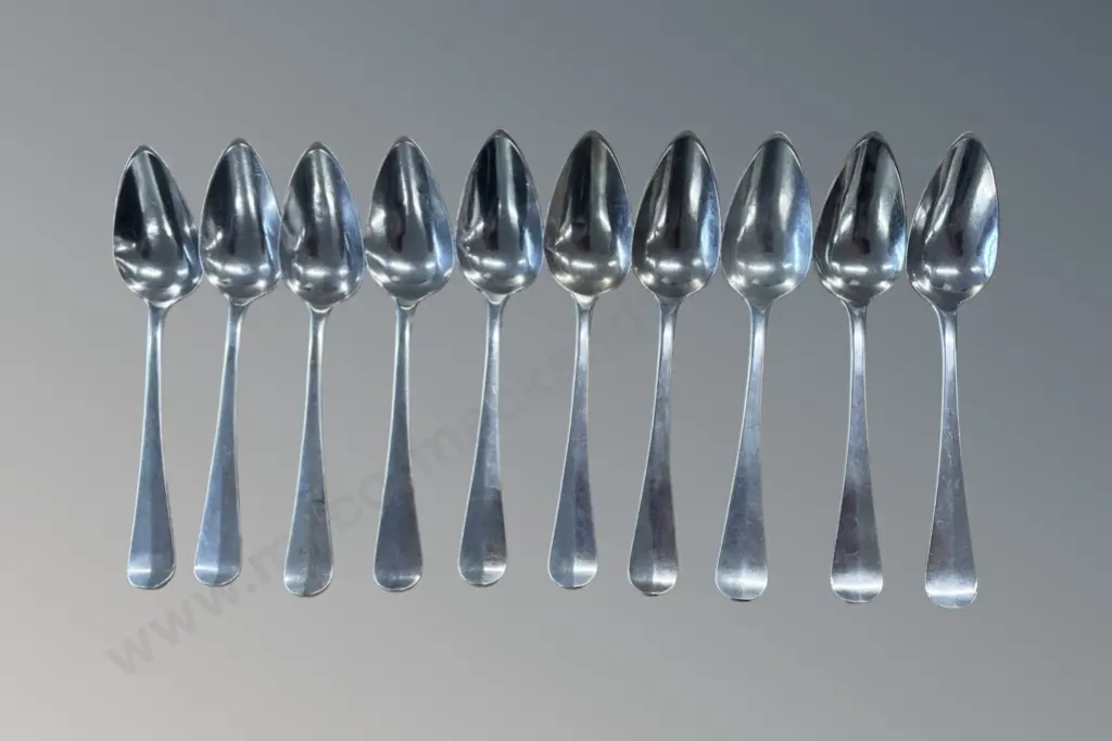 Ten Sterling Silver Dessert Spoons, TW305gms Image 1++