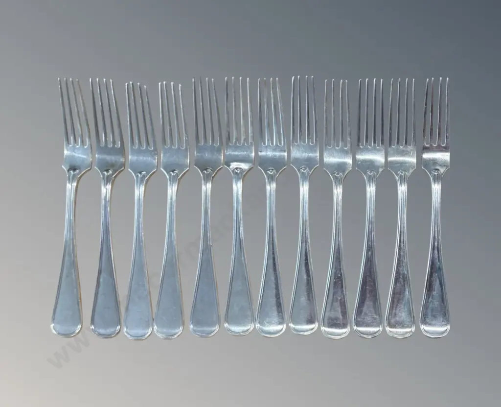 Twelve Sterling Silver Large Forks, TW871gms Image 1++