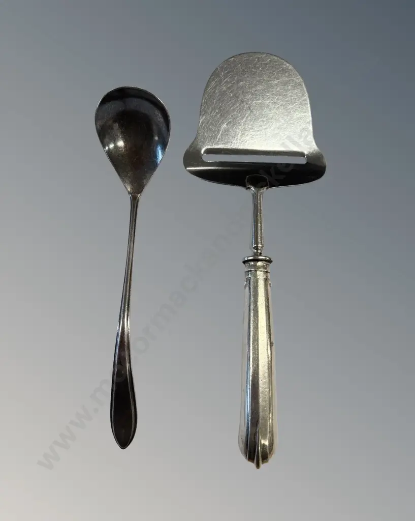 Sterling Silver Handled Cheese Slice and .90 Silver Sauce Spoon, TW121gms Image 1++