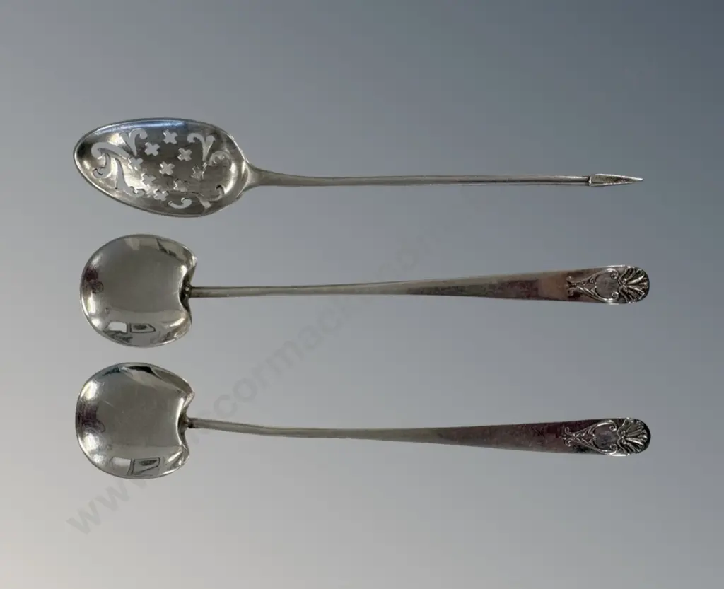 Pair of Sterling Silver Sipper Spoons and sugar spoon TW35gms Image 1++
