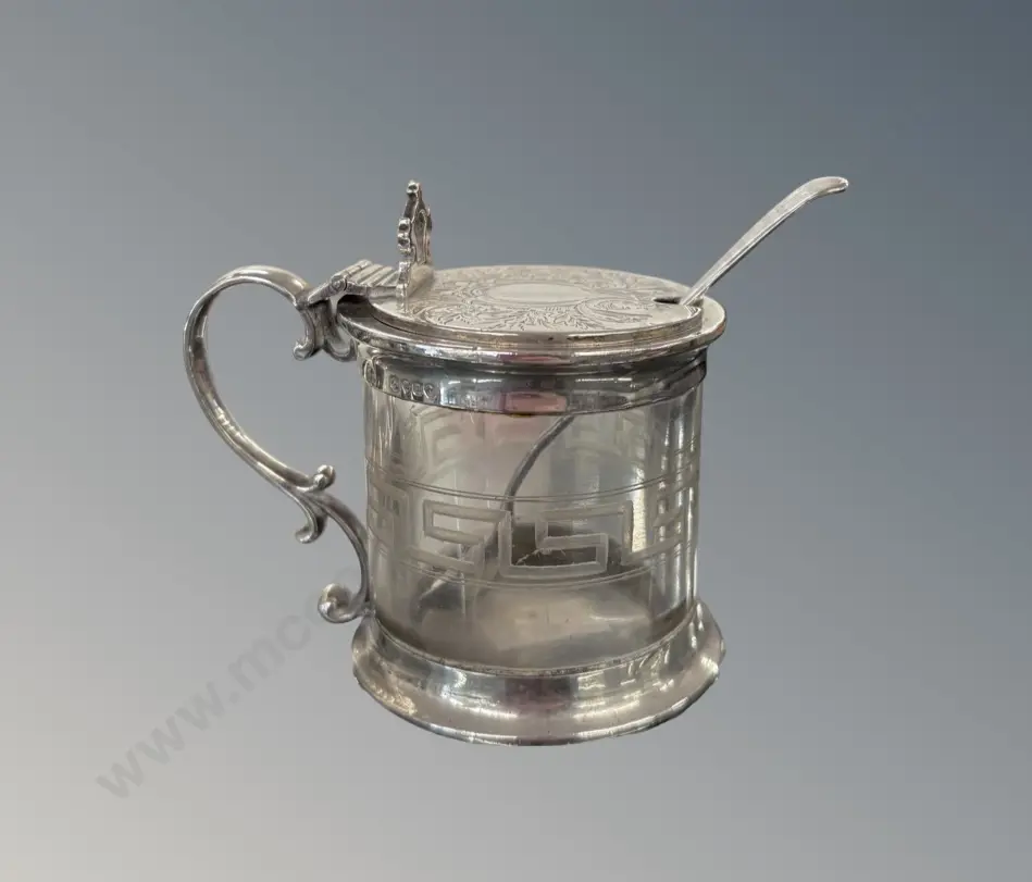 Sterling Silver and Glass Lidded Jar with Sterling Silver Spoon, TW280gms (including glass) Image 1++