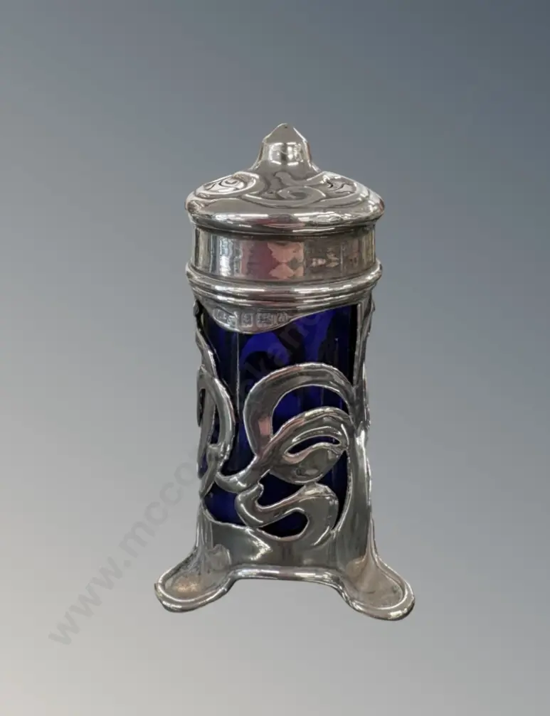 Sterling Silver Art Nouveau Style Pepper Pot with Blue Liner, TW31gms (w/o liner) Image 1++