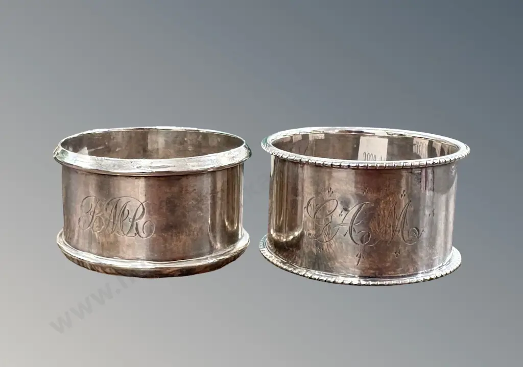Two Sterling Silver Napkin Rings, TW33gms Image 1++