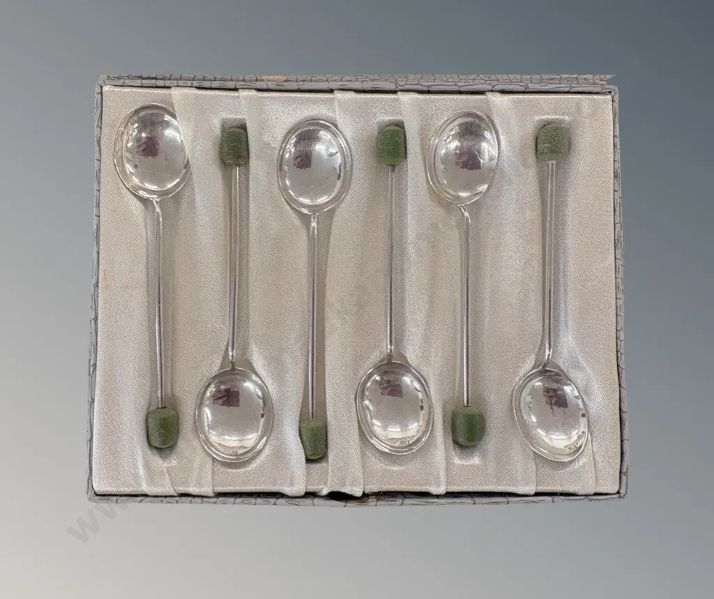 Cased set of 6 Sterling Silver Coffee Spoons, TW32gms Image 1++