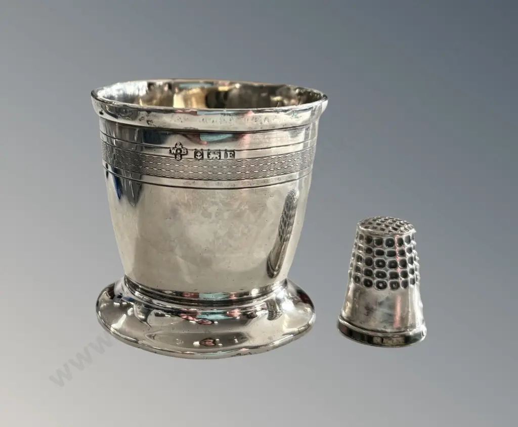 Sterling Silver Christening Goblet H5cm and Thimble TW37gms Image 1++