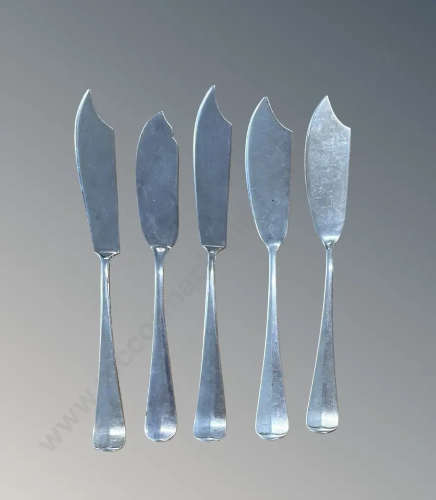 Five Sterling Silver Butter Knives, TW150gms Image 1++