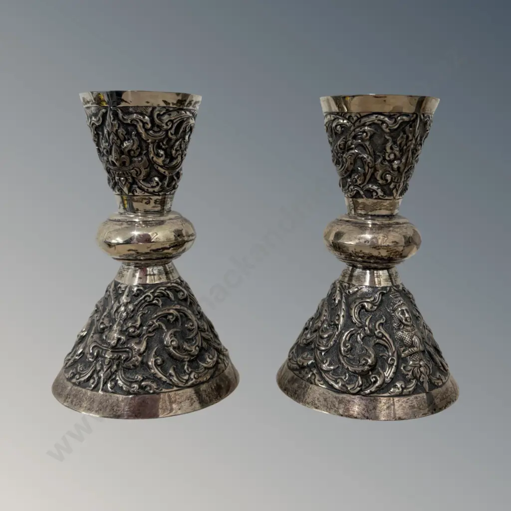 Pair of Bangkok Sterling Silver Candlesticks with Weighted Bases H11cm, TW578gms Image 1++