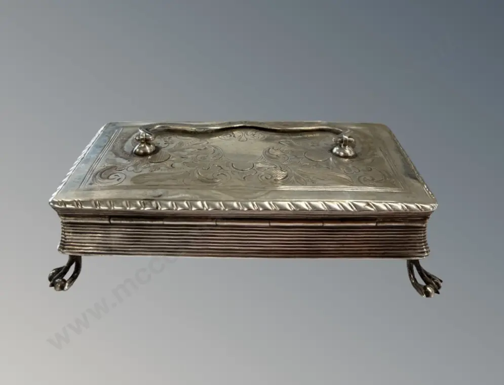 Sterling Silver Footed Lidded Box, Felt Lined, TW176gms Image 1++