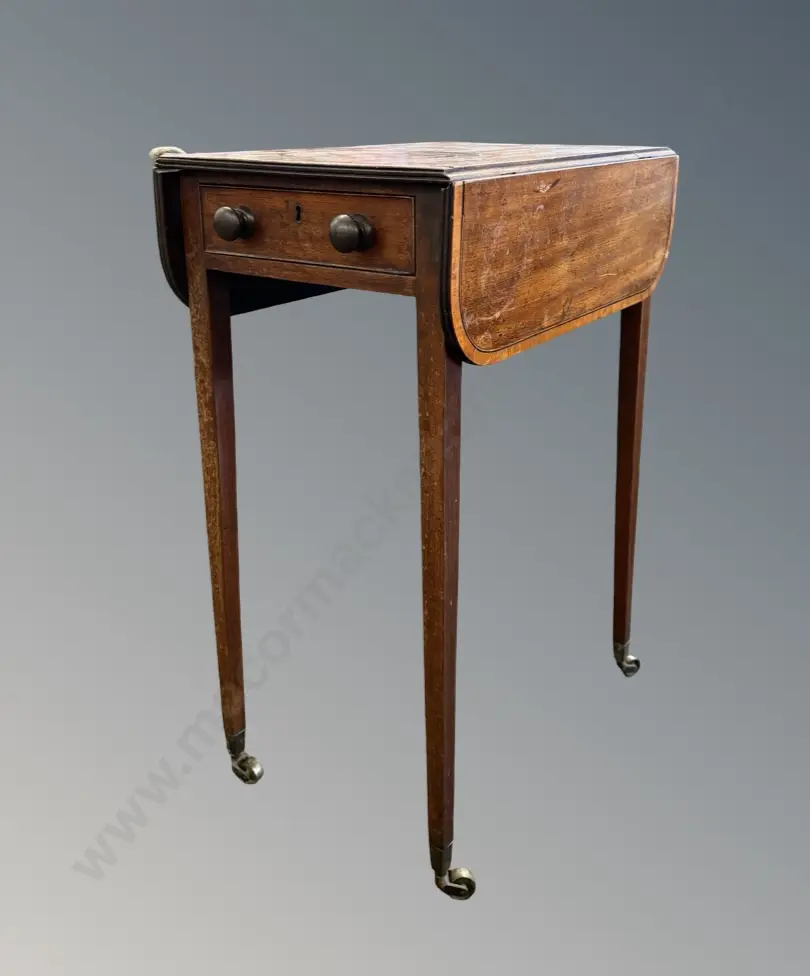 Mahogany Pembroke Table with Fruitwood Crossbanding, Single Drawer and Tapered Legs, H67xL46xD30cm Image 1++