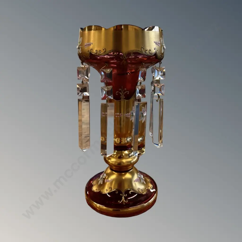 Bohemian Gilt and Ruby Glass Epergne with applied Flowers H30cm Image 1++