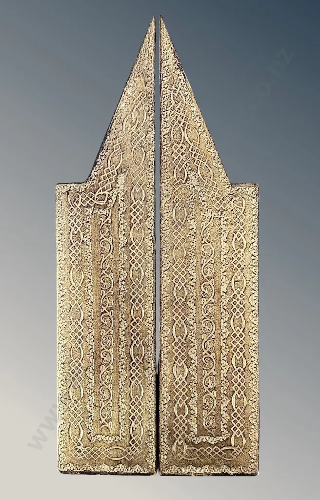 Gilt Framed Triptych Icon Featuring Religious Figures, H43cm Image 1++
