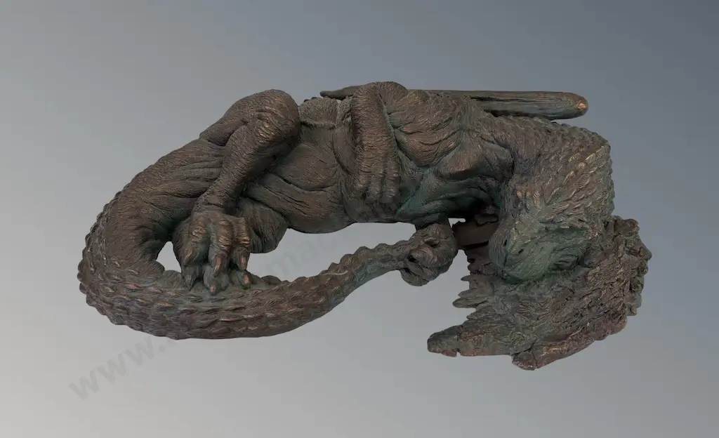 Weta Workshop Sculpture, Designed by Johnny Fraser-Allen - Sleeping Dragon featured in the Fantasy Garden Landscape Image 1++