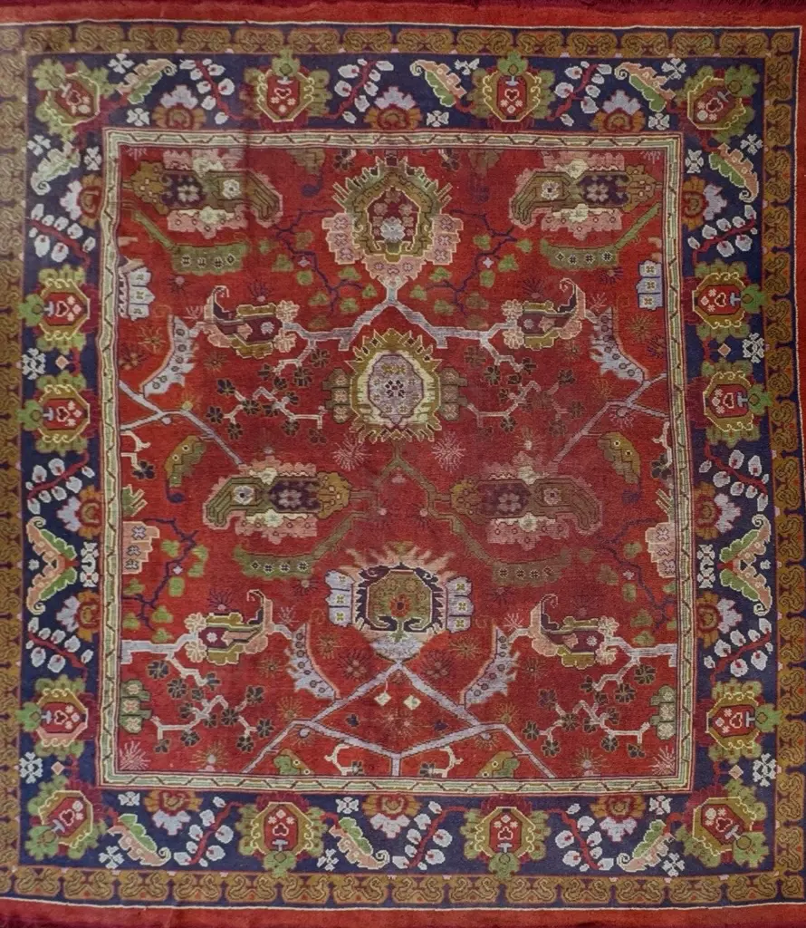 Large Donegal Wool Rug -Red & Blue Tones, 410x380cm Image 1++