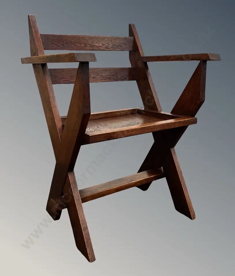 Ecclesiastical Style Oak Armchair, X frame construction H78xW61cm Image 1++