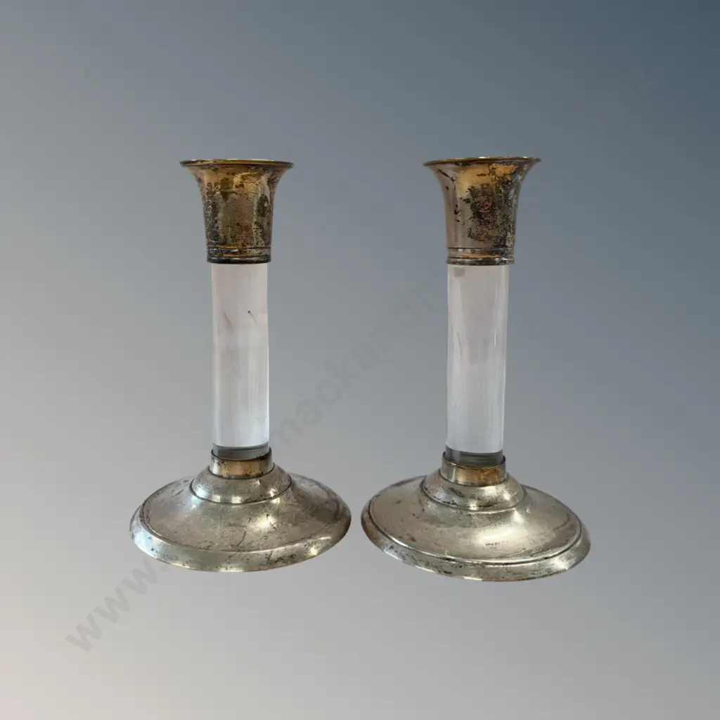 Pair of Silver and Glass Candlesticks H12.5cm Image 1++