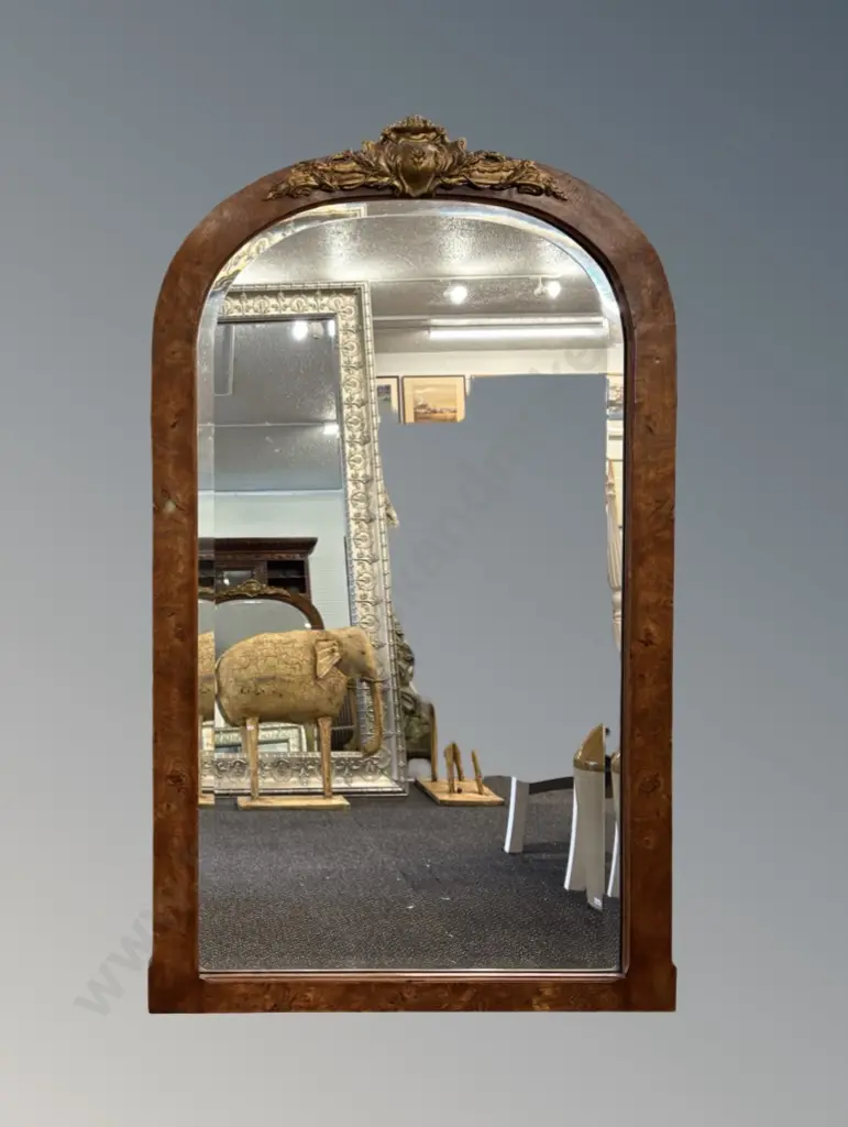 Walnut Bevel Edged Wall Mirror with Gilt Leaf Detailing Image 1++