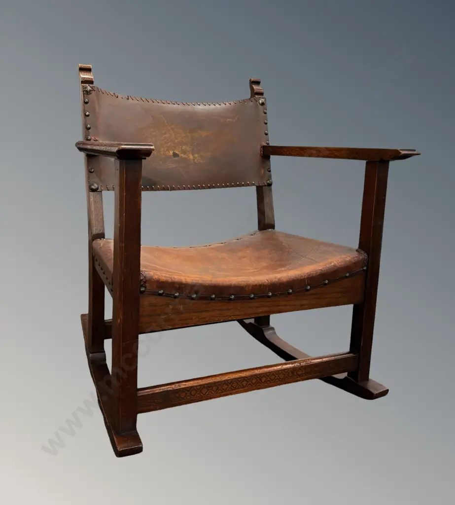 Fireside Chair attrib. to Adolf Loos, leather back and seat, Rocker Variant H67xW57cm Image 1++