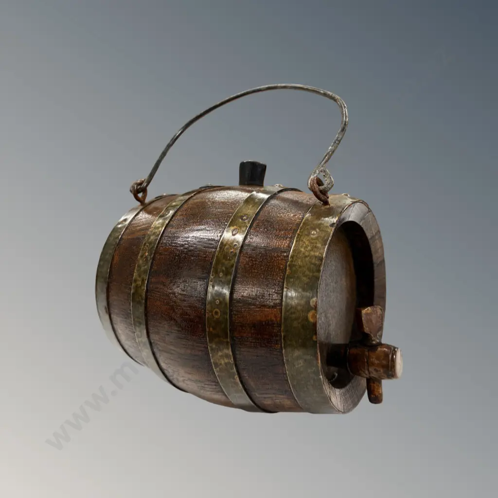 Metal Bound Oak Miniature Cask H15cm Image 1++