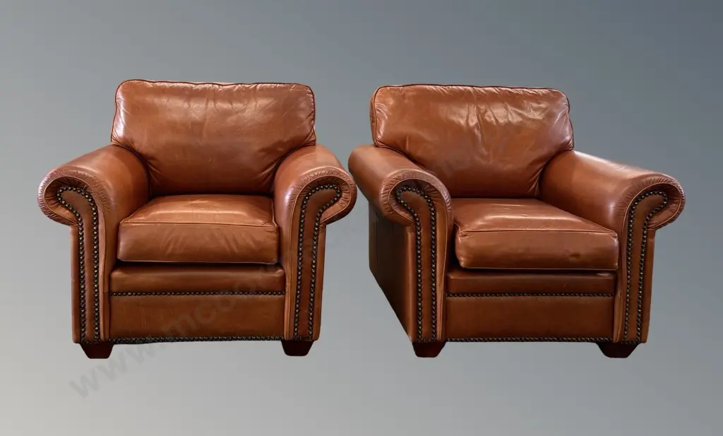 Rolled Arm Leather 3 Seater Sofa L185xD85 and 2 Large Armchairs,L104xD85cm Image 1++