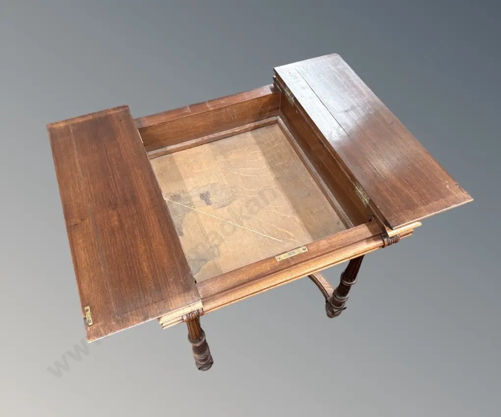 Mahogany Games Table with Lift up Lid on Reeded Legs H70xD63xW63cm Image 1++