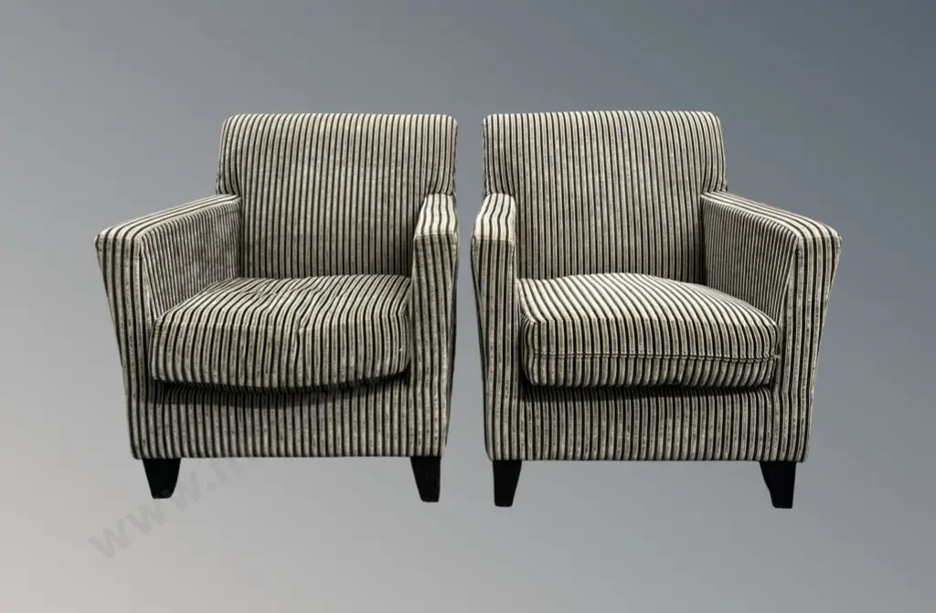 Pair of Striped Upholstered Armchairs Image 1++