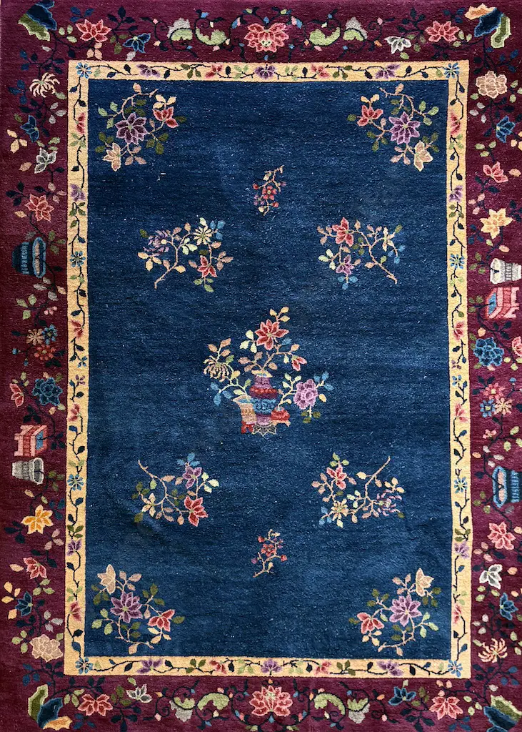 Silk and Wool Rug - Aubergine and Blue Tones 240x172cm Image 1++