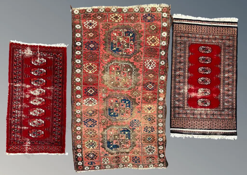 Three Persian Rugs - Red Tones (worn), 179x105cm, 130x77cm, 117x61cm Image 1++
