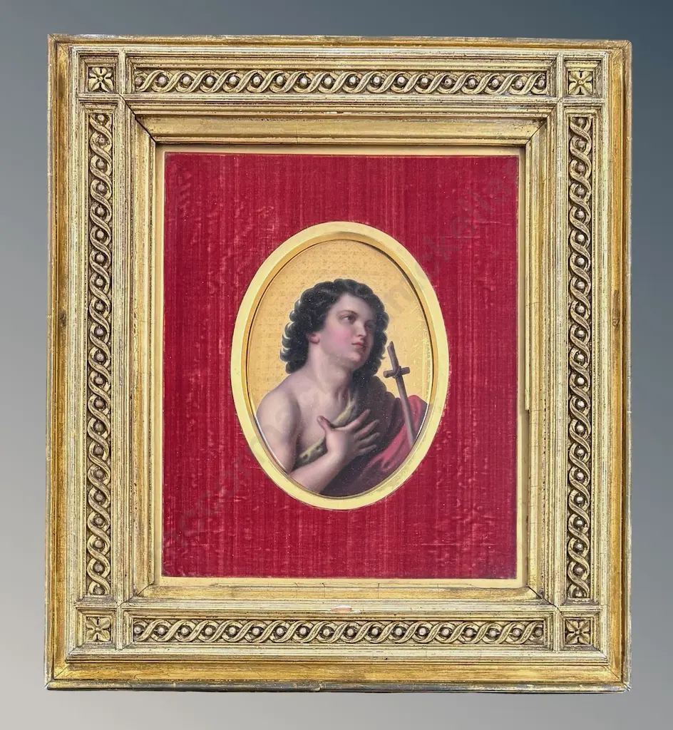 Religious Figure Set in Gilt and Velvet in an Ornate Gilt Frame, 240x210mm Image 1++