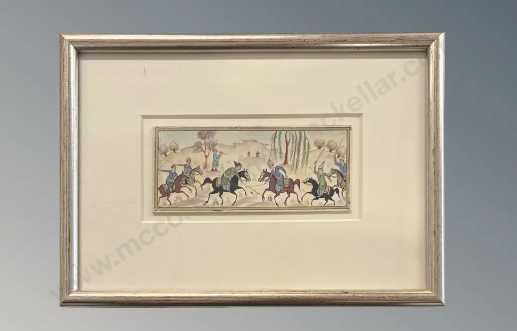 Framed Persian Miniature Painting on Ivory Panel 60x140mm Image 1++