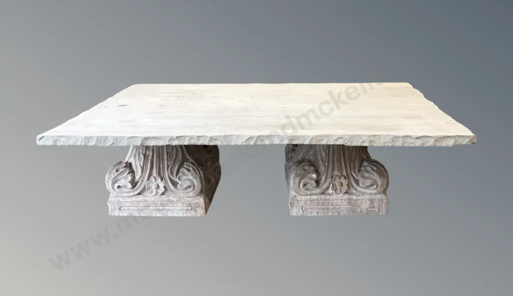 Stone Top Coffee Table on Twin Carved Pedestal Base H45xW145xD90cm Image 1++
