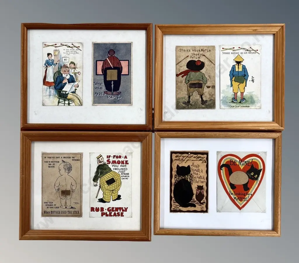 Four Framed Pairs of Postcards with Scratchers (c.1910-1920) Image 1++