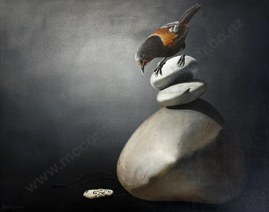 Jane Crisp - Treasure Hunt, Saddleback Spots Taonga, 2009, acrylic on canvas, 600x750mm Image 1++